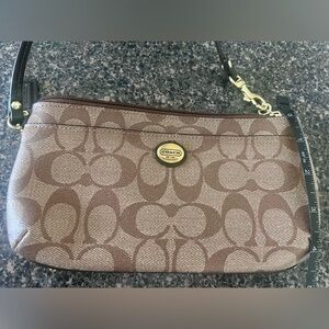Coach Signature Canvas Wristlet in Brown Tan